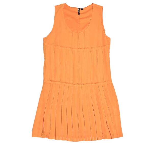 Milano Sleeveless Swing Dress Size 10 Flirty Orange Pleated Flapper Shift Lined - Picture 2 of 10